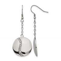 Stainless Steel Polished Earrings with CZ Dangle Shepherd Hook view 1