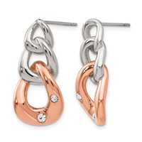 Chisel Stainless Steel Polished Rose IP-plated Loop Earrings with Crystal Post Dangle view 3