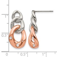 Chisel Stainless Steel Polished Rose IP-plated Loop Earrings with Crystal Post Dangle view 5