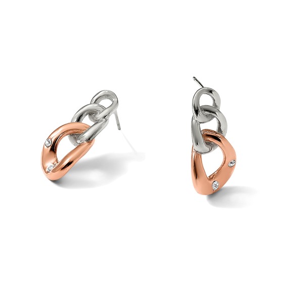 Chisel Stainless Steel Polished Rose IP-plated Loop with Crystal Post Dangle Earrings