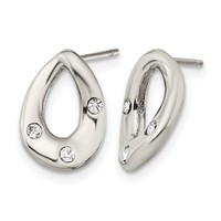 Chisel Stainless Steel Polished Earrings with Crystal Teardrop Post view 3