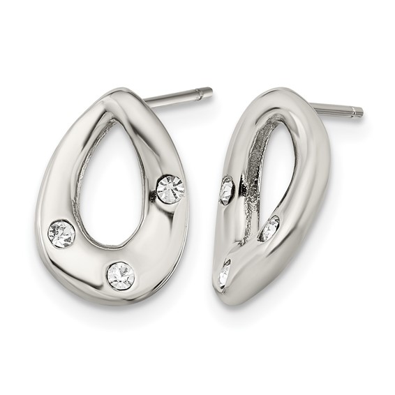 Chisel Stainless Steel Polished with Crystal Teardrop Post Earrings