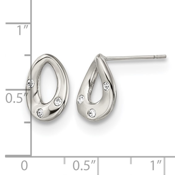 Chisel Stainless Steel Polished with Crystal Teardrop Post Earrings
