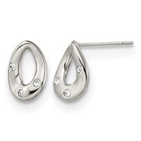 Chisel Stainless Steel Polished Earrings with Crystal Teardrop Post view 1