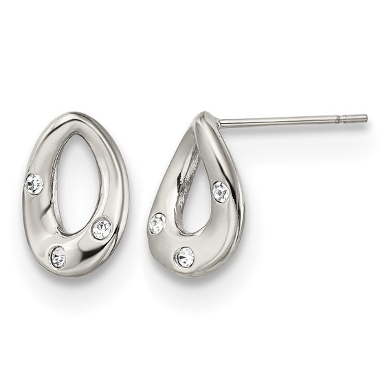 Chisel Stainless Steel Polished with Crystal Teardrop Post Earrings