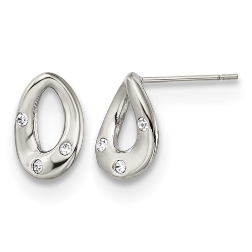 Chisel Stainless Steel Polished Earrings with Crystal Teardrop Post