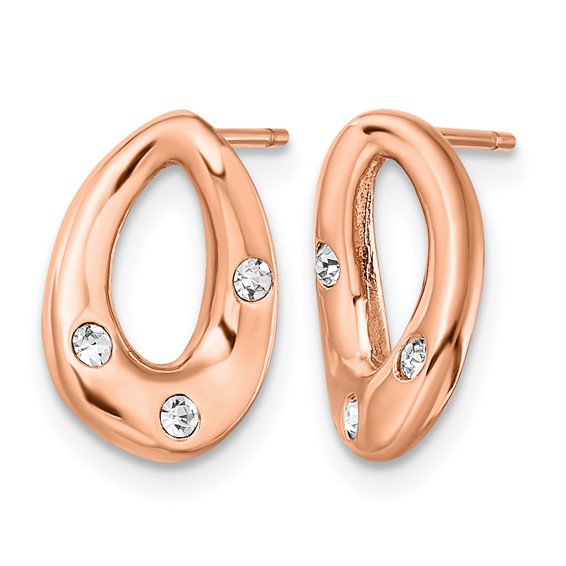 Chisel Stainless Steel Polished Rose IP-plated with Crystal Teardrop Post Earrings