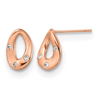 Chisel Stainless Steel Polished Rose IP-plated with Crystal Teardrop Post Earrings