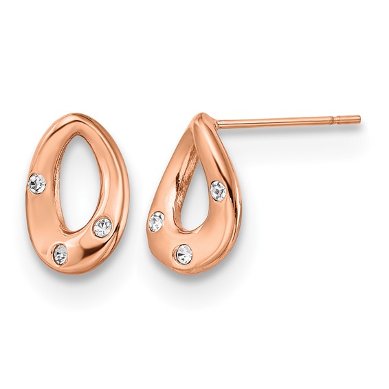 Chisel Stainless Steel Polished Rose IP-plated with Crystal Teardrop Post Earrings