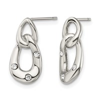 Chisel Stainless Steel Polished Earrings with Crystal Two Loop Post view 3