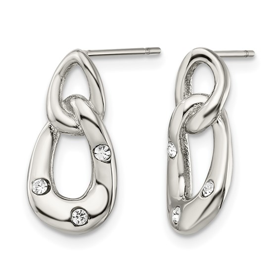 Chisel Stainless Steel Polished with Crystal Two Loop Post Earrings