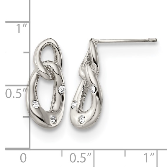 Chisel Stainless Steel Polished with Crystal Two Loop Post Earrings