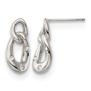 Chisel Stainless Steel Polished with Crystal Two Loop Post Earrings