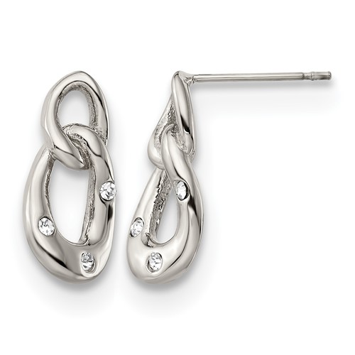 Chisel Stainless Steel Polished Earrings with Crystal Two Loop Post