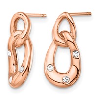Chisel Stainless Steel Polished Rose IP-plated Earrings with Crystal Two Loop Post view 3