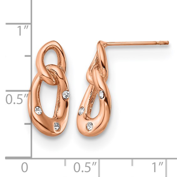 Chisel Stainless Steel Polished Rose IP-plated with Crystal Two Loop Post Earrings