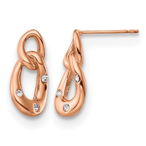 Chisel Stainless Steel Polished Rose IP-plated Earrings with Crystal Two Loop Post