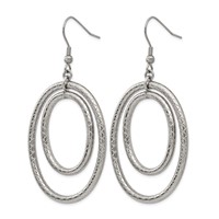 Stainless Steel Polished and Textured Double Oval Dangle Earrings view 3