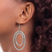 Stainless Steel Polished and Textured Double Oval Dangle Earrings view 4