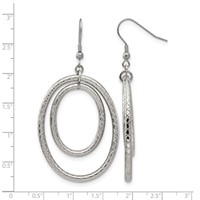 Stainless Steel Polished and Textured Double Oval Dangle Earrings view 5