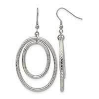 Stainless Steel Polished and Textured Double Oval Dangle Earrings view 1