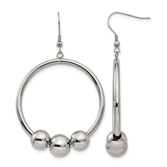 Stainless Steel Polished Dangle Shepherd Hook Earrings
