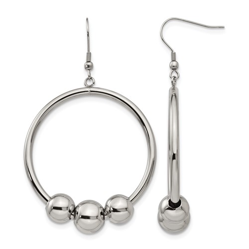 Stainless Steel Polished Dangle Shepherd Hook Earrings