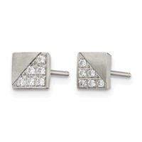 Chisel Stainless Steel Brushed Earrings with CZ Square Post view 3