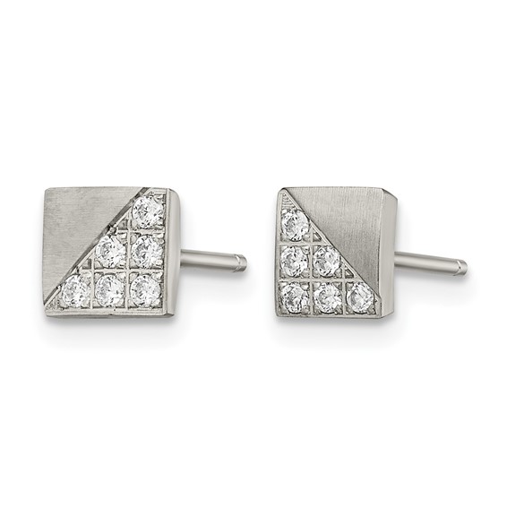 Chisel Stainless Steel Brushed with CZ Square Post Earrings