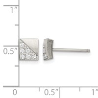 Chisel Stainless Steel Brushed Earrings with CZ Square Post view 5