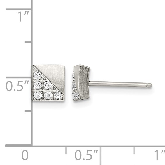 Chisel Stainless Steel Brushed with CZ Square Post Earrings