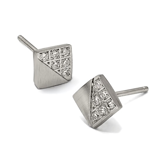 Chisel Stainless Steel Brushed with CZ Square Post Earrings