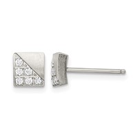 Chisel Stainless Steel Brushed Earrings with CZ Square Post view 1
