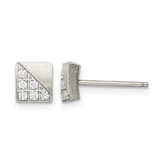 Chisel Stainless Steel Brushed with CZ Square Post Earrings