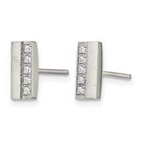 Chisel Stainless Steel Brushed Earrings with CZ Bar Post view 3