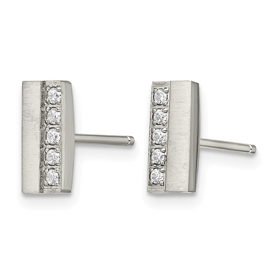 Chisel Stainless Steel Brushed with CZ Bar Post Earrings
