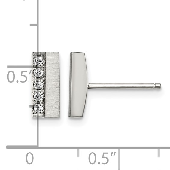 Chisel Stainless Steel Brushed with CZ Bar Post Earrings
