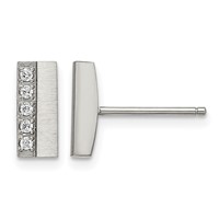 Chisel Stainless Steel Brushed Earrings with CZ Bar Post view 1