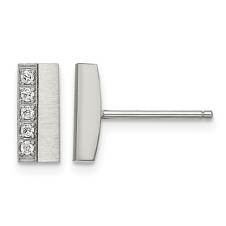 Chisel Stainless Steel Brushed with CZ Bar Post Earrings