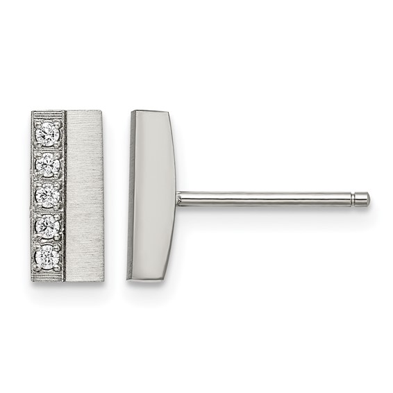 Chisel Stainless Steel Brushed with CZ Bar Post Earrings