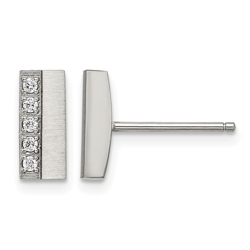 Chisel Stainless Steel Brushed Earrings with CZ Bar Post