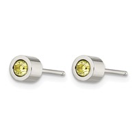 Chisel Stainless Steel Polished Green CZ August Birthstone Post Earrings view 3