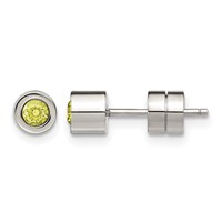 Chisel Stainless Steel Polished Green CZ August Birthstone Post Earrings view 1