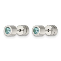 Chisel Stainless Steel Polished Blue CZ December Birthstone Post Earrings view 3