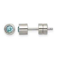 Chisel Stainless Steel Polished Blue CZ December Birthstone Post Earrings view 1