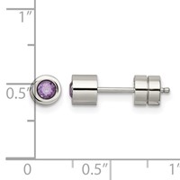 Chisel Stainless Steel Polished Purple CZ February Birthstone Post Earrings view 5