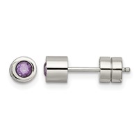 Chisel Stainless Steel Polished Purple CZ February Birthstone Post Earrings view 1