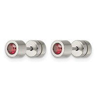 Chisel Stainless Steel Polished Red CZ January Birthstone Post Earrings view 3