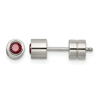 Chisel Stainless Steel Polished Red CZ January Birthstone Post Earrings view 1