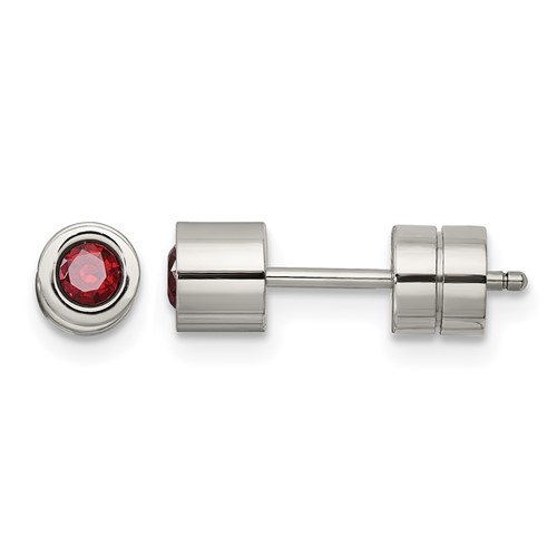 Chisel Stainless Steel Polished Red CZ January Birthstone Post Earrings